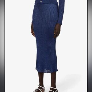 Calle Del Mar navy knit ribbed midi skirt size Small